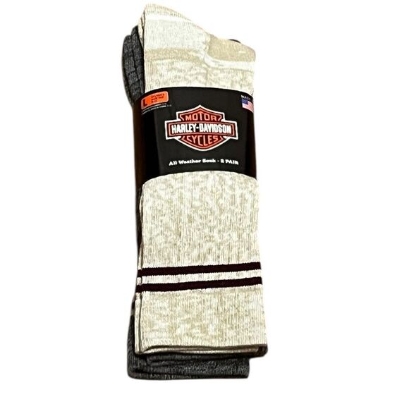 Harley-Davidson All Weather Socks - Gray and Cream, 2 Pairs, Size L, NWT - Picture 3 of 7